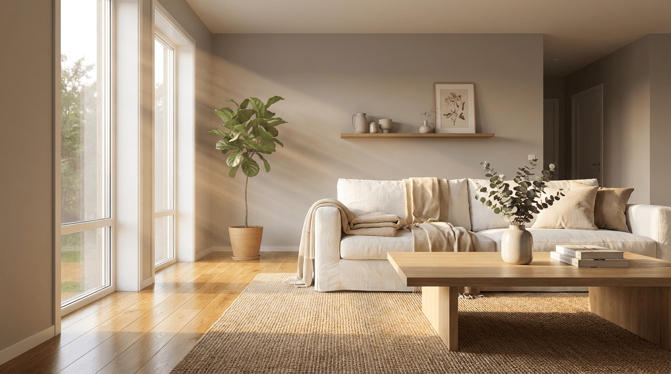 Bright, organized living room after a professional deep clean